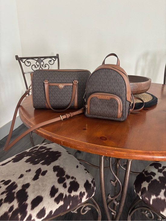 Michael Kors Handbags - Michael Kors Brown Signature MK Mini Backpack and Crossbody Set